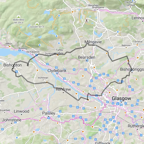 Map miniature of "Bishopbriggs Parkhouse Loop" cycling inspiration in West Central Scotland, United Kingdom. Generated by Tarmacs.app cycling route planner