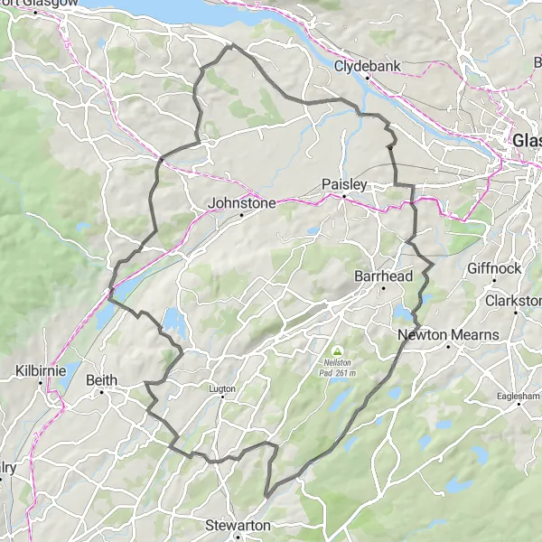 Map miniature of "The Bishopton Explorer" cycling inspiration in West Central Scotland, United Kingdom. Generated by Tarmacs.app cycling route planner