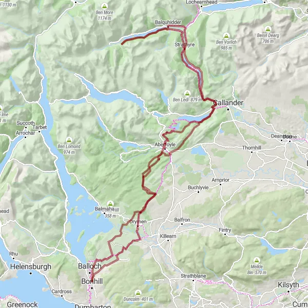Map miniature of "Gravel Adventure: Loch Lomond Circuit" cycling inspiration in West Central Scotland, United Kingdom. Generated by Tarmacs.app cycling route planner