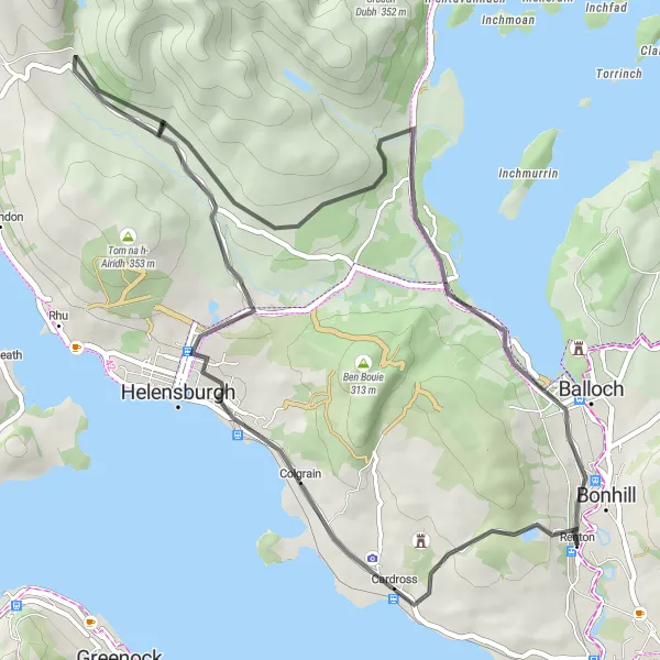 Map miniature of "Renton and Alexandria Ride" cycling inspiration in West Central Scotland, United Kingdom. Generated by Tarmacs.app cycling route planner