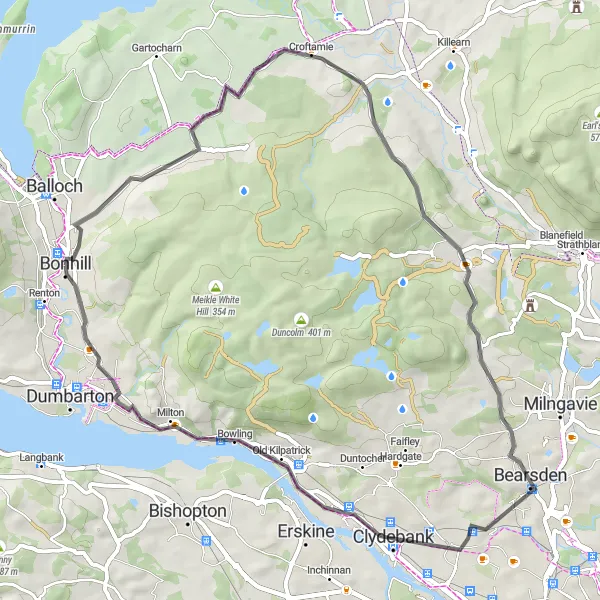 Map miniature of "Bonhill to Bellsmyre Adventure" cycling inspiration in West Central Scotland, United Kingdom. Generated by Tarmacs.app cycling route planner