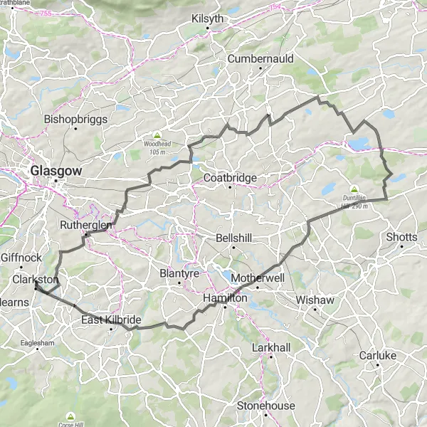 Map miniature of "Croft Head Loop" cycling inspiration in West Central Scotland, United Kingdom. Generated by Tarmacs.app cycling route planner