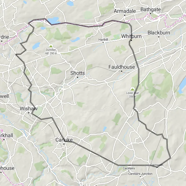 Map miniature of "Chapelhall and Beyond" cycling inspiration in West Central Scotland, United Kingdom. Generated by Tarmacs.app cycling route planner