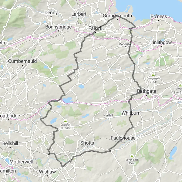 Map miniature of "Picturesque Hills and Historic Landmarks" cycling inspiration in West Central Scotland, United Kingdom. Generated by Tarmacs.app cycling route planner