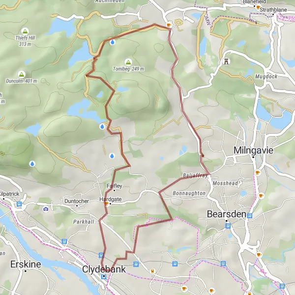 Map miniature of "Faifley and Drumchapel Gravel Experience" cycling inspiration in West Central Scotland, United Kingdom. Generated by Tarmacs.app cycling route planner