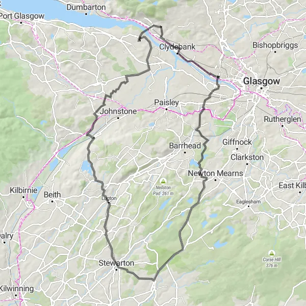 Map miniature of "Clydebank Exploration" cycling inspiration in West Central Scotland, United Kingdom. Generated by Tarmacs.app cycling route planner