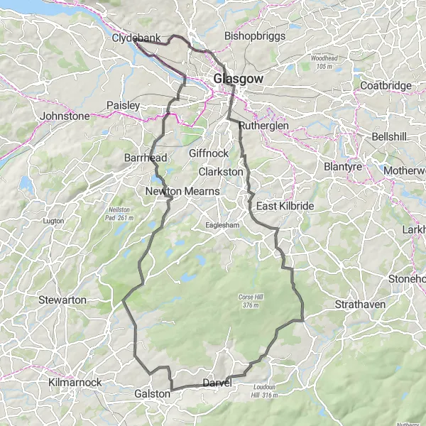 Map miniature of "Glasgow Loop" cycling inspiration in West Central Scotland, United Kingdom. Generated by Tarmacs.app cycling route planner