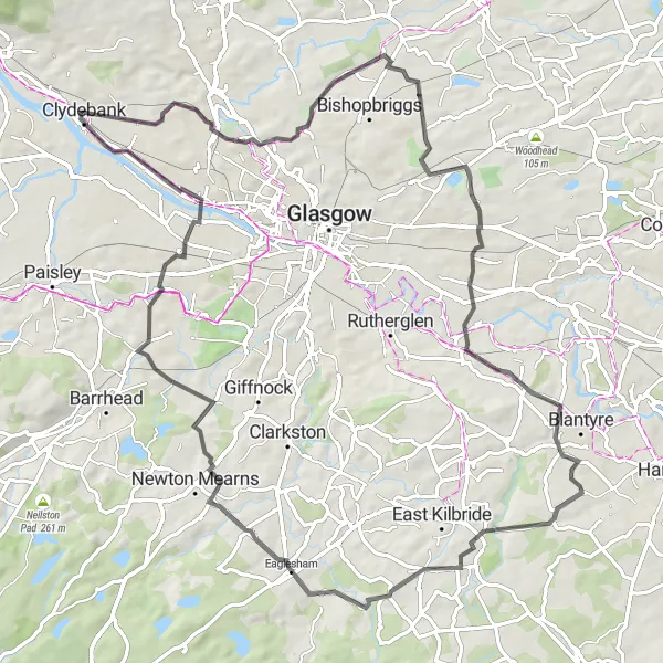 Map miniature of "Scenic Escapade" cycling inspiration in West Central Scotland, United Kingdom. Generated by Tarmacs.app cycling route planner