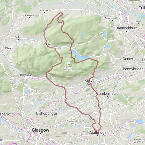 Map miniature of "Croft Head Gravel Loop" cycling inspiration in West Central Scotland, United Kingdom. Generated by Tarmacs.app cycling route planner