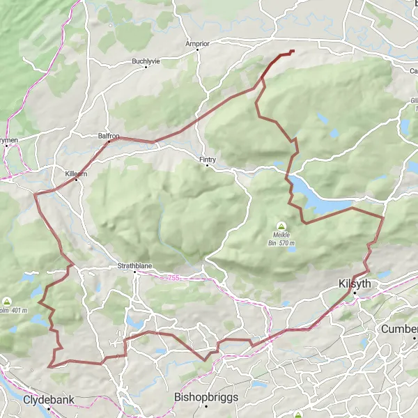 Map miniature of "The Big Loop" cycling inspiration in West Central Scotland, United Kingdom. Generated by Tarmacs.app cycling route planner