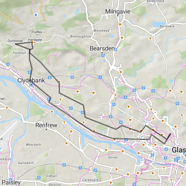 Map miniature of "Short Adventure: Cycle from Clydebank to Faifley" cycling inspiration in West Central Scotland, United Kingdom. Generated by Tarmacs.app cycling route planner