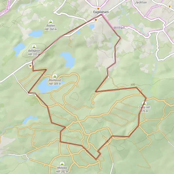 Map miniature of "The Gravel Escapade" cycling inspiration in West Central Scotland, United Kingdom. Generated by Tarmacs.app cycling route planner