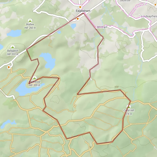 Map miniature of "Gravel Ride to Corse Hill and Brown Hill" cycling inspiration in West Central Scotland, United Kingdom. Generated by Tarmacs.app cycling route planner