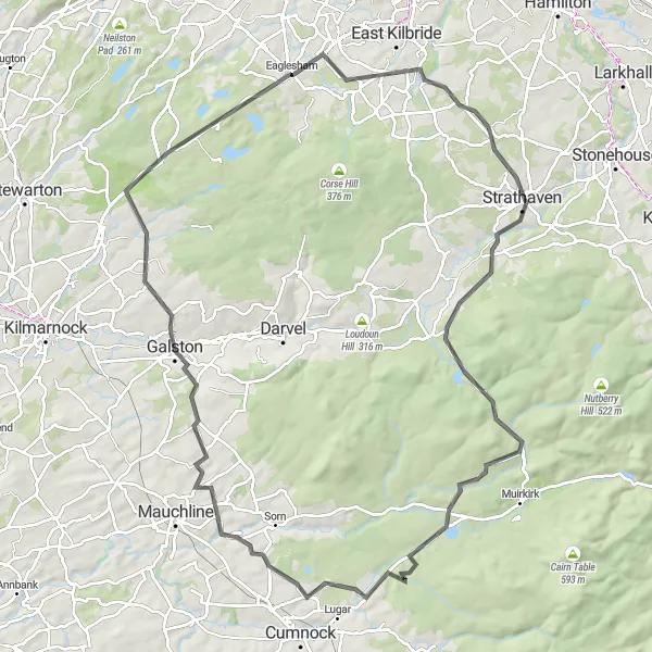 Map miniature of "Chapelton Circular Road Ride" cycling inspiration in West Central Scotland, United Kingdom. Generated by Tarmacs.app cycling route planner