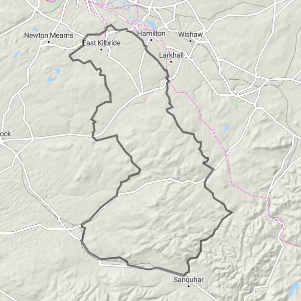 Map miniature of "Ultimate Road Adventure to Castle Hill and Dungavel" cycling inspiration in West Central Scotland, United Kingdom. Generated by Tarmacs.app cycling route planner