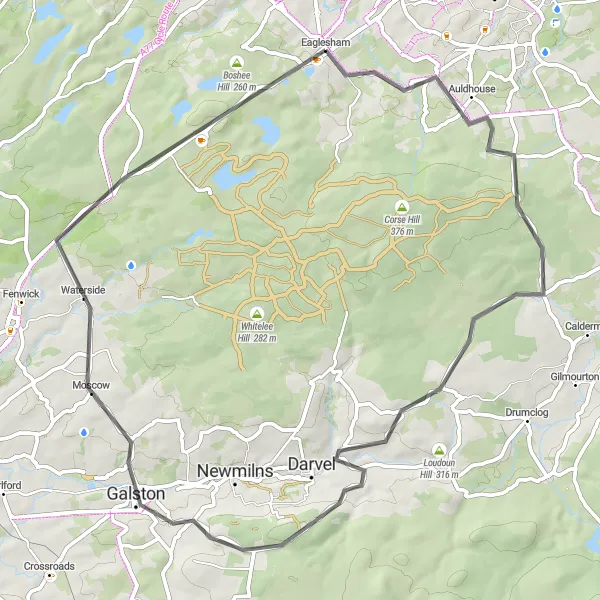 Map miniature of "Road Ride to Harelea Hill and Waterside" cycling inspiration in West Central Scotland, United Kingdom. Generated by Tarmacs.app cycling route planner