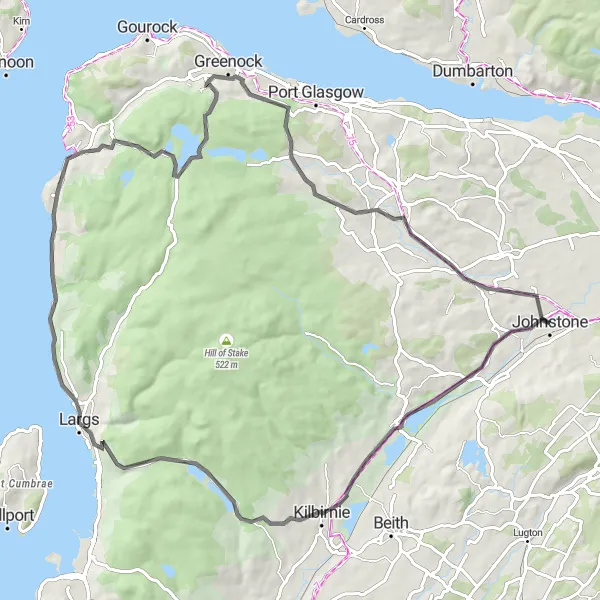 Map miniature of "Discover West Central Scotland" cycling inspiration in West Central Scotland, United Kingdom. Generated by Tarmacs.app cycling route planner