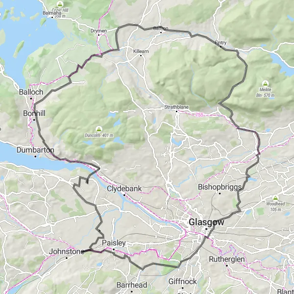 Map miniature of "West Central Scotland Adventure" cycling inspiration in West Central Scotland, United Kingdom. Generated by Tarmacs.app cycling route planner