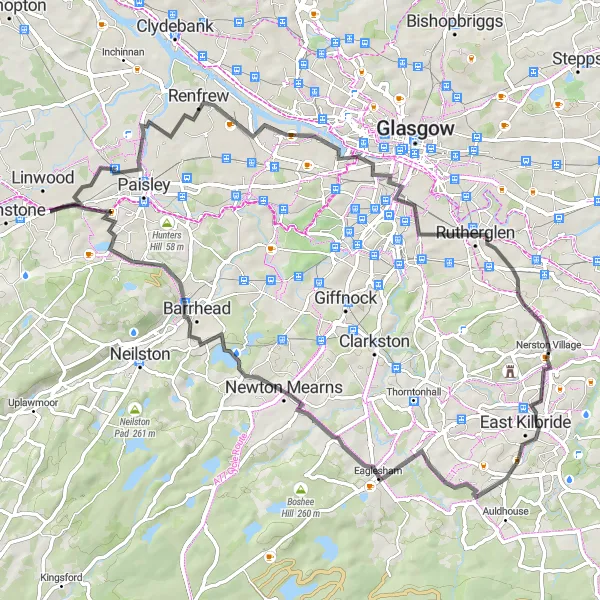 Map miniature of "Discover West Central Scotland" cycling inspiration in West Central Scotland, United Kingdom. Generated by Tarmacs.app cycling route planner