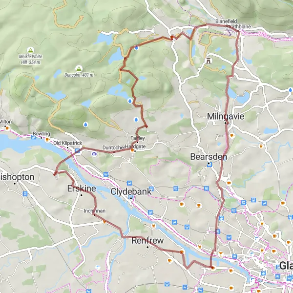 Map miniature of "The Kilpatrick Hills and Strathblane" cycling inspiration in West Central Scotland, United Kingdom. Generated by Tarmacs.app cycling route planner
