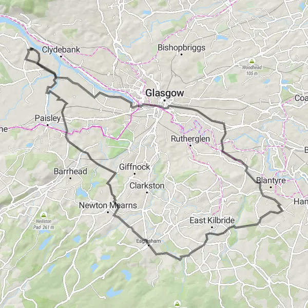 Map miniature of "South Lanarkshire Countryside" cycling inspiration in West Central Scotland, United Kingdom. Generated by Tarmacs.app cycling route planner