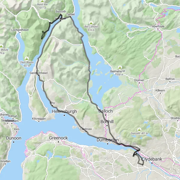 Map miniature of "The Trossachs Explorer" cycling inspiration in West Central Scotland, United Kingdom. Generated by Tarmacs.app cycling route planner