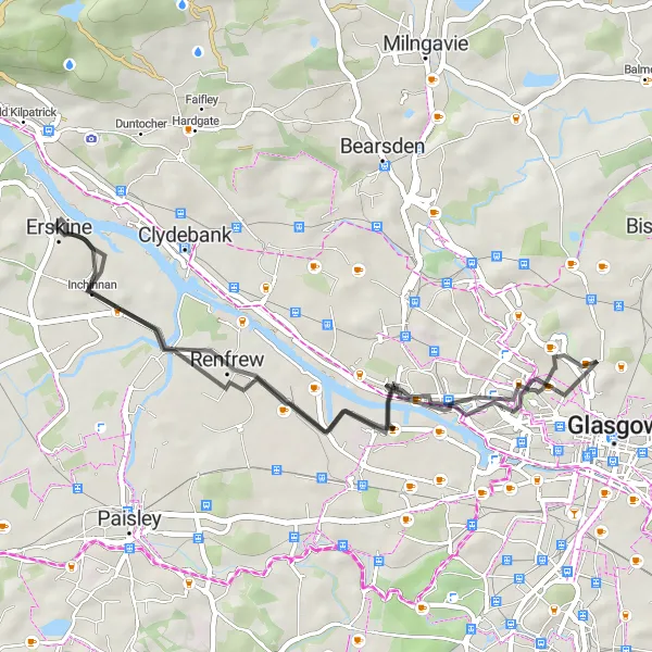 Map miniature of "Glasgow Green and River Clyde" cycling inspiration in West Central Scotland, United Kingdom. Generated by Tarmacs.app cycling route planner