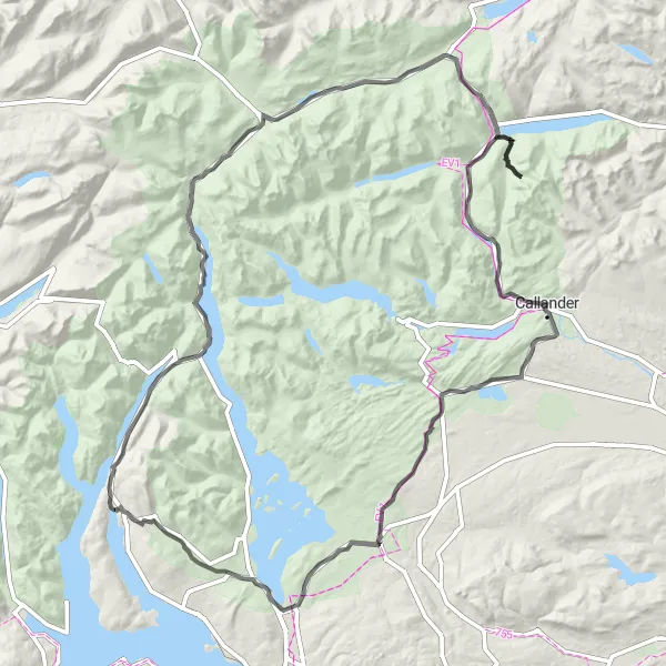 Map miniature of "The Highlands Loop" cycling inspiration in West Central Scotland, United Kingdom. Generated by Tarmacs.app cycling route planner