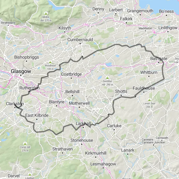 Map miniature of "Challenging Ride through West Central Scotland" cycling inspiration in West Central Scotland, United Kingdom. Generated by Tarmacs.app cycling route planner