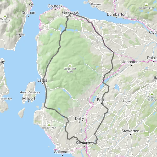 Map miniature of "Ultimate Challenge" cycling inspiration in West Central Scotland, United Kingdom. Generated by Tarmacs.app cycling route planner