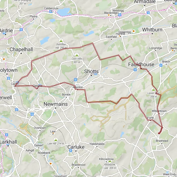 Map miniature of "Gravel Adventure Through Hartwood Forest" cycling inspiration in West Central Scotland, United Kingdom. Generated by Tarmacs.app cycling route planner