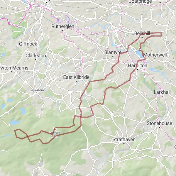 Map miniature of "Holytown Gravel Adventure" cycling inspiration in West Central Scotland, United Kingdom. Generated by Tarmacs.app cycling route planner