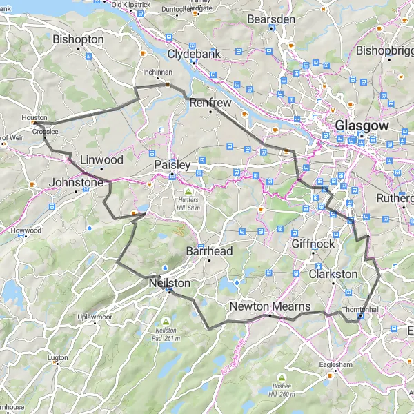 Map miniature of "The Govan Loop" cycling inspiration in West Central Scotland, United Kingdom. Generated by Tarmacs.app cycling route planner