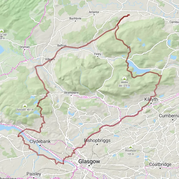 Map miniature of "Inchinnan Circular Gravel Route" cycling inspiration in West Central Scotland, United Kingdom. Generated by Tarmacs.app cycling route planner