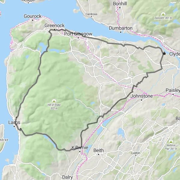 Map miniature of "Erskine Loop" cycling inspiration in West Central Scotland, United Kingdom. Generated by Tarmacs.app cycling route planner