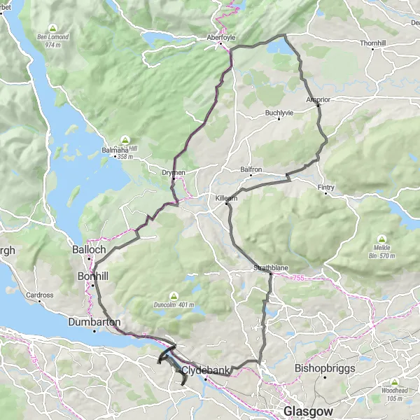 Map miniature of "Scenic Round-Trip Road Cycling Route near Inchinnan" cycling inspiration in West Central Scotland, United Kingdom. Generated by Tarmacs.app cycling route planner