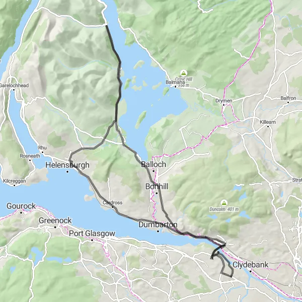 Map miniature of "Inchinnan Scenic Road Route" cycling inspiration in West Central Scotland, United Kingdom. Generated by Tarmacs.app cycling route planner