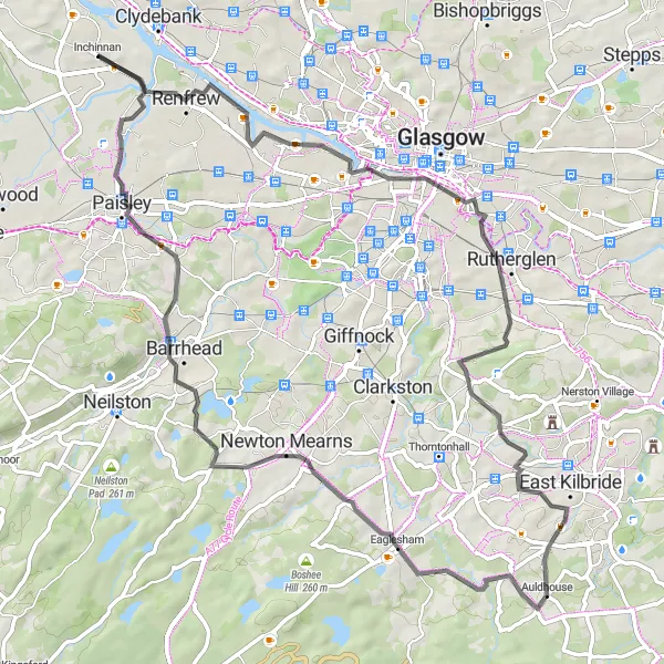 Map miniature of "Mackintosh Tower Loop" cycling inspiration in West Central Scotland, United Kingdom. Generated by Tarmacs.app cycling route planner