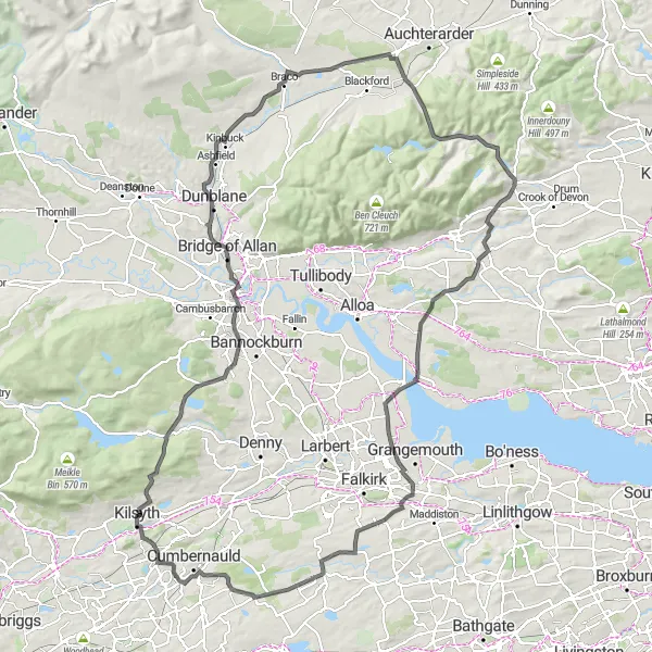 Map miniature of "Scenic Road Ride" cycling inspiration in West Central Scotland, United Kingdom. Generated by Tarmacs.app cycling route planner