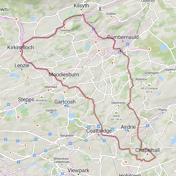 Map miniature of "The Gravel Adventure" cycling inspiration in West Central Scotland, United Kingdom. Generated by Tarmacs.app cycling route planner