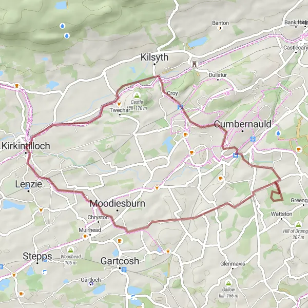 Map miniature of "Gravel Adventure" cycling inspiration in West Central Scotland, United Kingdom. Generated by Tarmacs.app cycling route planner