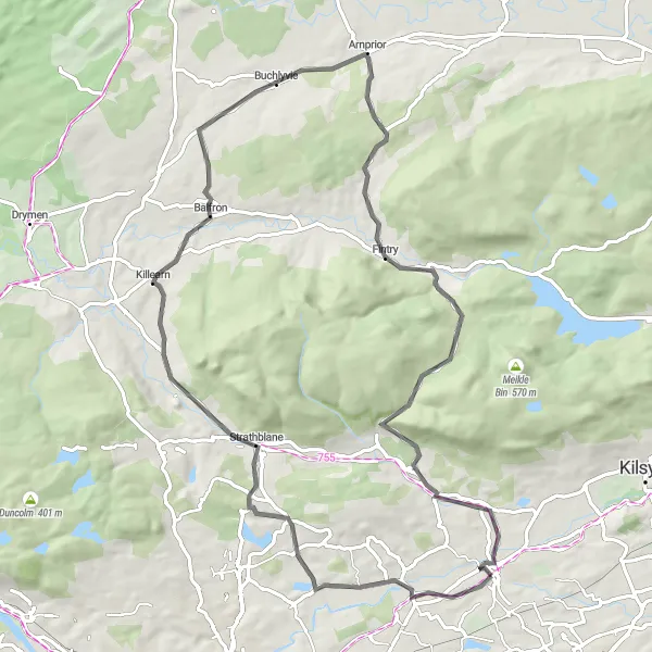 Map miniature of "Road Explorer" cycling inspiration in West Central Scotland, United Kingdom. Generated by Tarmacs.app cycling route planner