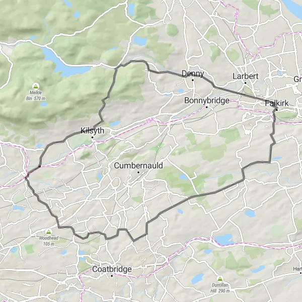 Map miniature of "Hills and Scenery" cycling inspiration in West Central Scotland, United Kingdom. Generated by Tarmacs.app cycling route planner
