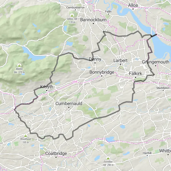 Map miniature of "The Road Warrior" cycling inspiration in West Central Scotland, United Kingdom. Generated by Tarmacs.app cycling route planner