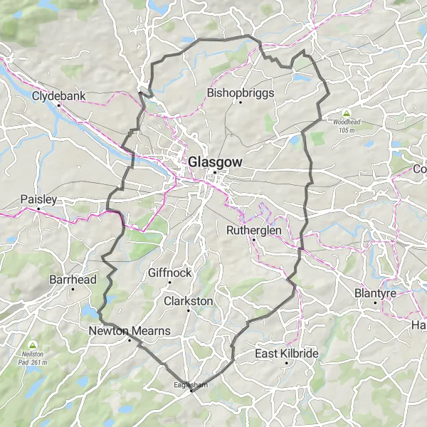 Map miniature of "The Countryside Escape" cycling inspiration in West Central Scotland, United Kingdom. Generated by Tarmacs.app cycling route planner