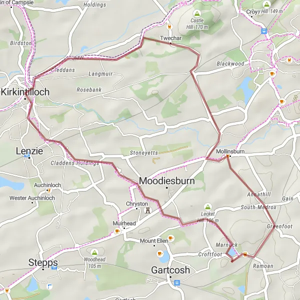 Map miniature of "Glenboig Gravel Loop" cycling inspiration in West Central Scotland, United Kingdom. Generated by Tarmacs.app cycling route planner