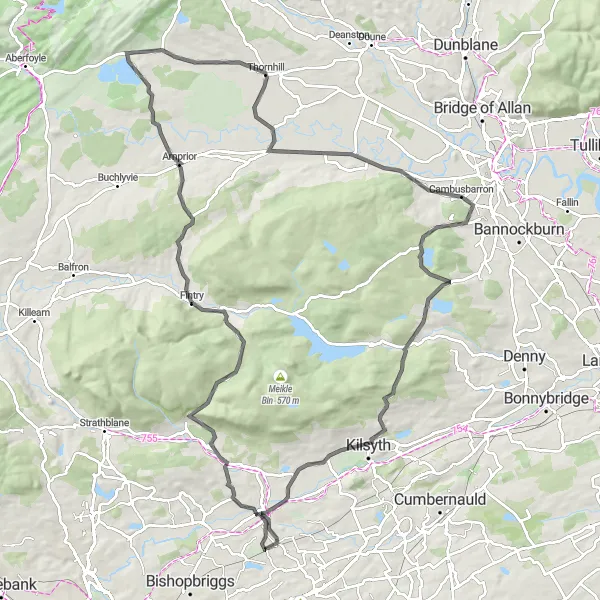 Map miniature of "Lenzie to Kirkintilloch Epic Adventure" cycling inspiration in West Central Scotland, United Kingdom. Generated by Tarmacs.app cycling route planner