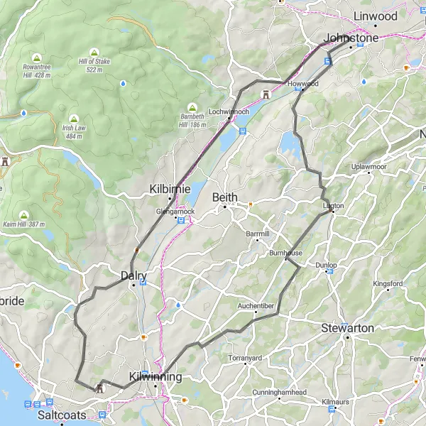 Map miniature of "Picturesque Kilwinning Loop" cycling inspiration in West Central Scotland, United Kingdom. Generated by Tarmacs.app cycling route planner