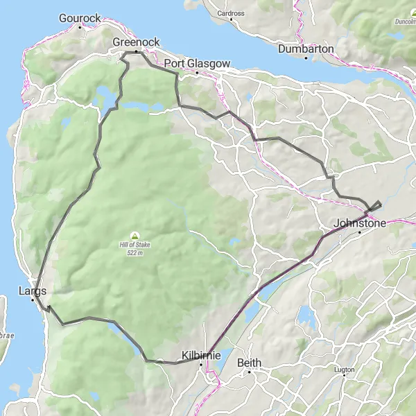 Map miniature of "The Kilbirnie Loop" cycling inspiration in West Central Scotland, United Kingdom. Generated by Tarmacs.app cycling route planner