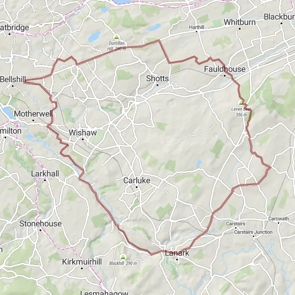 Map miniature of "Picturesque Cant Hills Gravel Loop" cycling inspiration in West Central Scotland, United Kingdom. Generated by Tarmacs.app cycling route planner